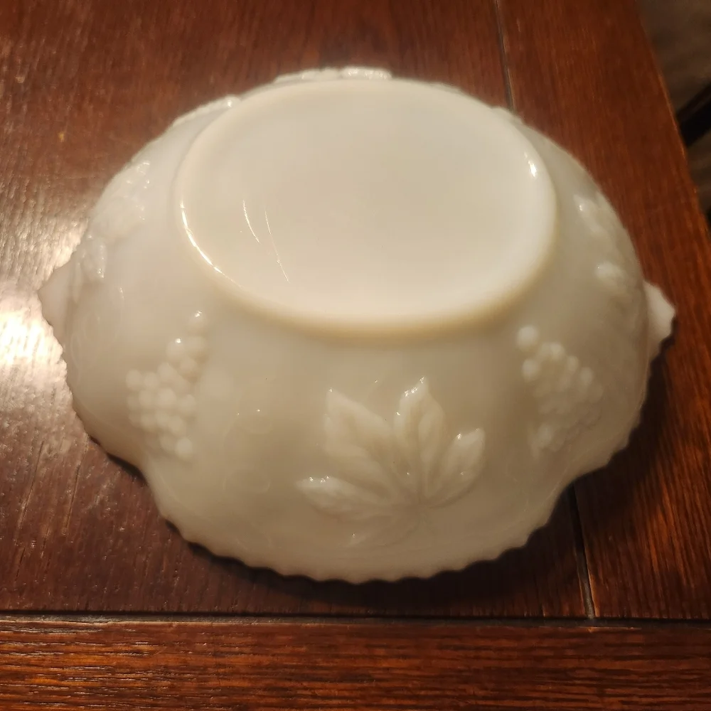Vintage Anchor Hocking Milkglass Bowl With Grape & Vine Pattern and Gold Trim